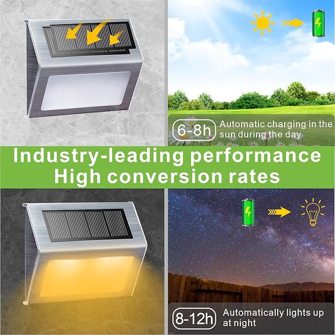 XLUX Solar Lights for Steps Decks Pathway Yard Stairs Fences LED lamp Outdoor Waterproof Warm Light 6 Pack