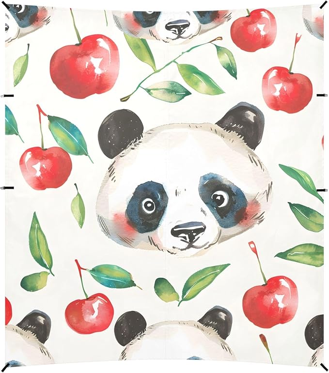 Hand Drawn Watercolor Kawaii Panda Camping Sun Shelter Beach Tent Portable Beach Sun Shade Outdoor Canopy for Camping Trips Fishing Picnic