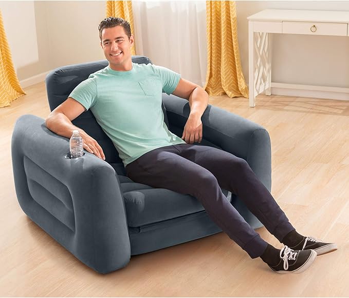 INTEX 66551EP Inflatable Pull-Out Sofa Chair Sleeper that works as an Air Bed Mattress Twin Sized (2 Pack)