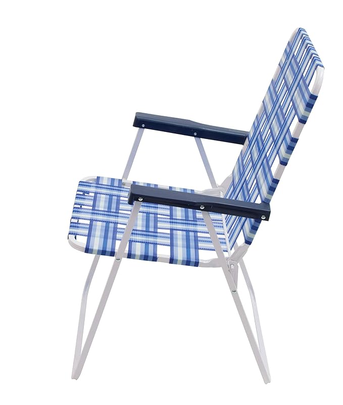 Rio Brands 16 Extended Height and Seat Back Folding Web Lawn Chair Blue/White