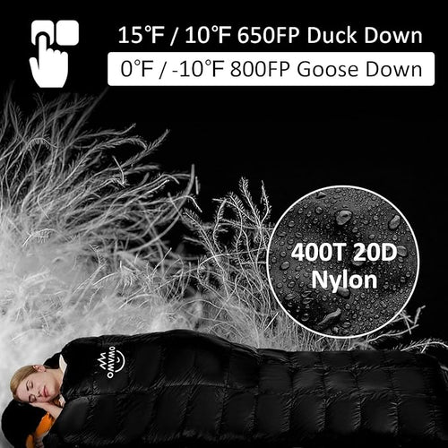 -10°F 0°F 10°F 15°F Down Sleeping Bag for Adults800/650 Fill PowerUltralight Wearable 4 Season Cold Weather Rectangle Sleeping Bag for Camping HikingCan be Used as a Down Blanket or Cloak