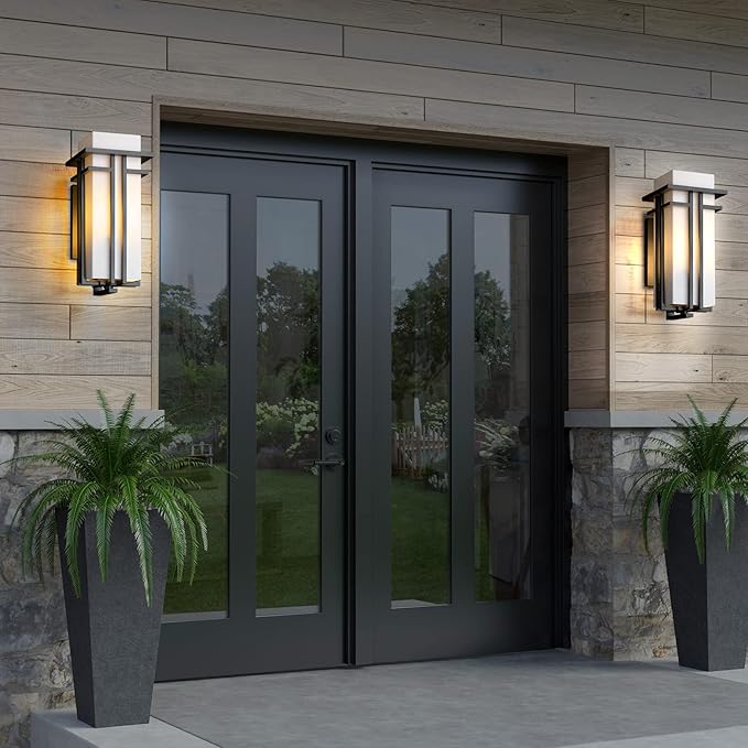Outdoor Lighting Fixtures Wall Mount Outdoor Wall Lights Modern with Frosted Glass Aluminum Exterior Light for House Outdoor Wall Lantern for Garage Porch Carriage Patio (17''H 1 pc)