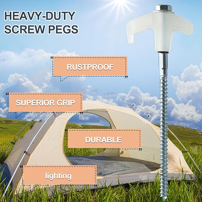 20-Pack Heavy-Duty Tent Stakes 8 Inch Yard Stakes Non-Rust Metal Tent Pegs Ground Stakes Tent Spikes for Camping Patio Garden Canopies with Hex Head Driver and Sturdy Storage Bag (White)