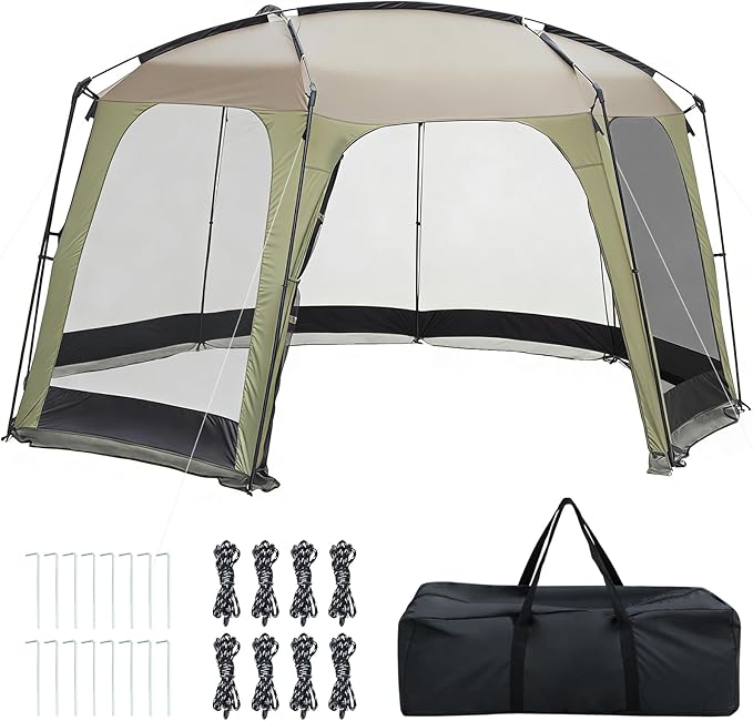 Goplus 12.5 FT X 11.7 FT Mesh Screen Tent 6-8 Person Netted Canopy Tent with Zippered Door &amp Carrying Bag Easy Setup Outdoor Sun Shelter Gazebo for Camping Picnic Backyard