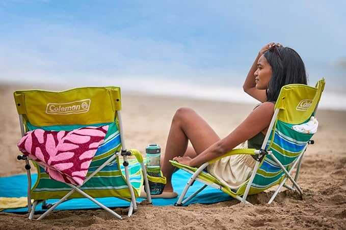 Coleman Utopia Breeze Lightweight Beach Chair with Cup Holder Comfortable Portable Outdoor Chair with Carry Bag Supports up to 250lbs Great for Beach &amp Yard