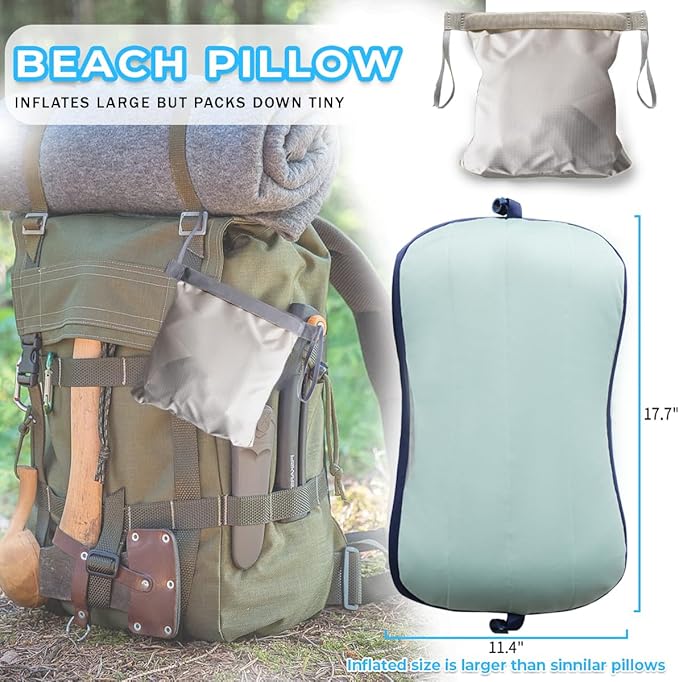 Couleurs Beach Pillow Inflatable Camping Pillow Pool Pillow Removable Pillowcase Ultralight Neck and Waist Support Suitable for Camping Hiking Backpacking (with Ice Pack)