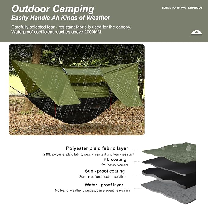 3-in-1 Camping Hammock Tent with Rain Fly Quick-Zip Door &amp Curved Poles – Lightweight Shelter with Mosquito Net