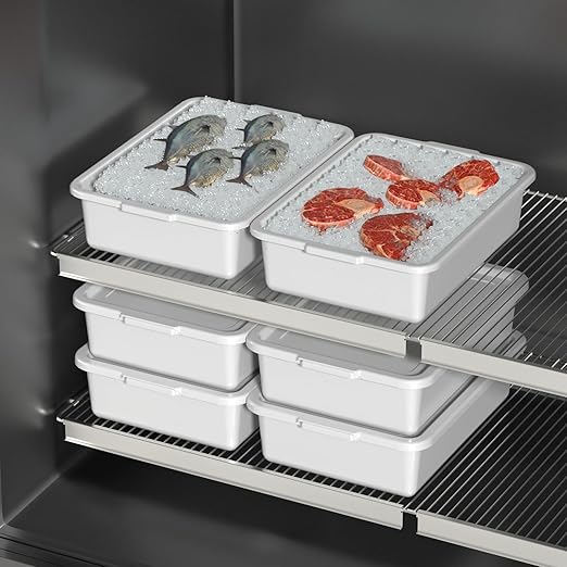 12 Packs Food Service Bus Tubs with Lids 13 L Commercial Bus Tub Light Gray