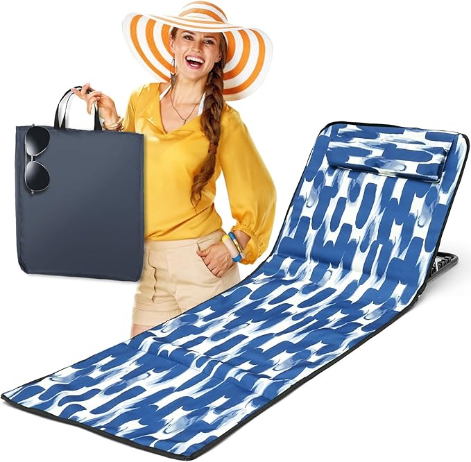 Sunbathing Recliner Portable Beach Mat Portable Beach Lounger Chair Sunbathing Lounge Chaise Oxford Cloth Beach Sun Chair Mat for Holidays Garden Camping Park