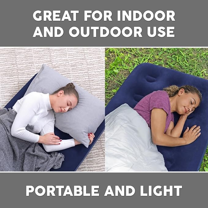 Bestway Pavillo Single Size Air Bed | Inflatable Outdoor Indoor Airbed for Camping Quick Inflation Air Mattress Blue