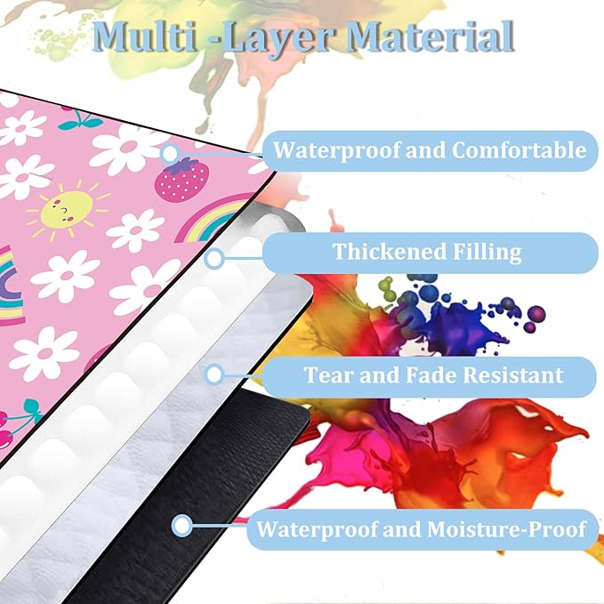 Poedist Large Waterproof Picnic Blanket 80 x 80 Set of Two Picnic Mats Pink Flowers and Flag