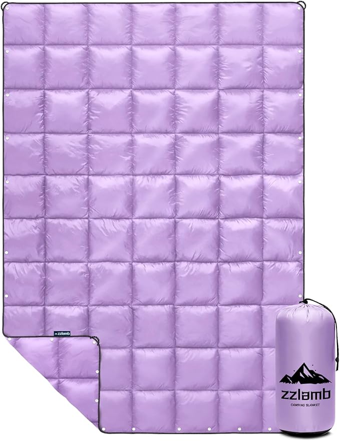 zzlamb Camping Blanket for Cold WeatherOutdoor Puffy Blanket Portable Down AlternativeWindproof Warm Cloak with SnapsCozy Quilt Backpacking Picnic RV Travel Plane Car Hammock Beach Climbing