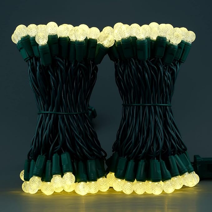 YULETIME Warm White One-Piece G12 Raspberry Christmas Lights 140 Count 48 Feet 2 Sets 70 LED 24 ft High Waterproof UL Certified String Light (Warm White)