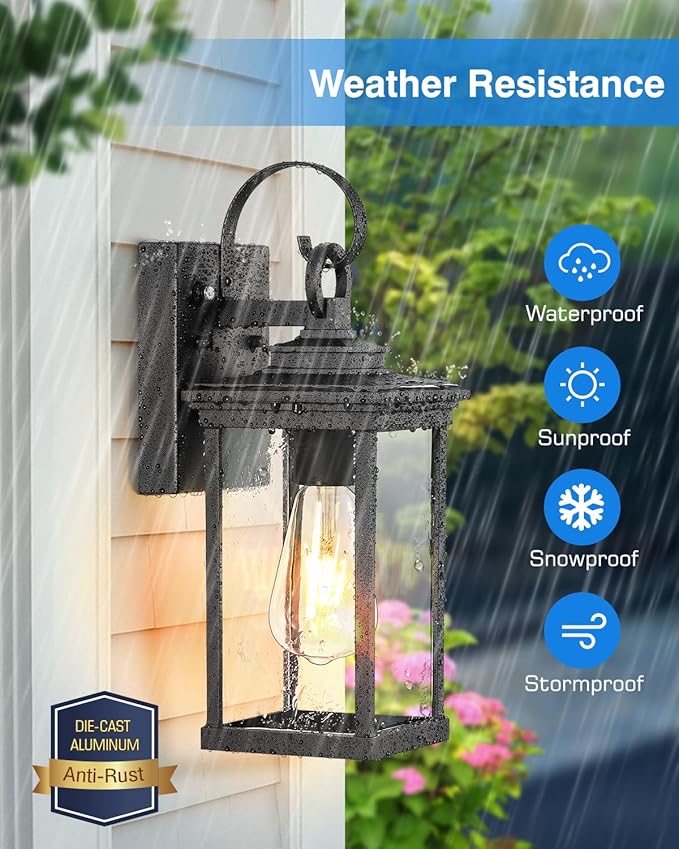 VIANIS Outdoor Wall Light Fixtures Dusk to Dawn Exterior Wall Lighting Porch Sconces Wall Mounted Lanterns with E26 Sockets Matte Black Wall Lamps for Patio Front Door Entryway 2-Pack Waterproof