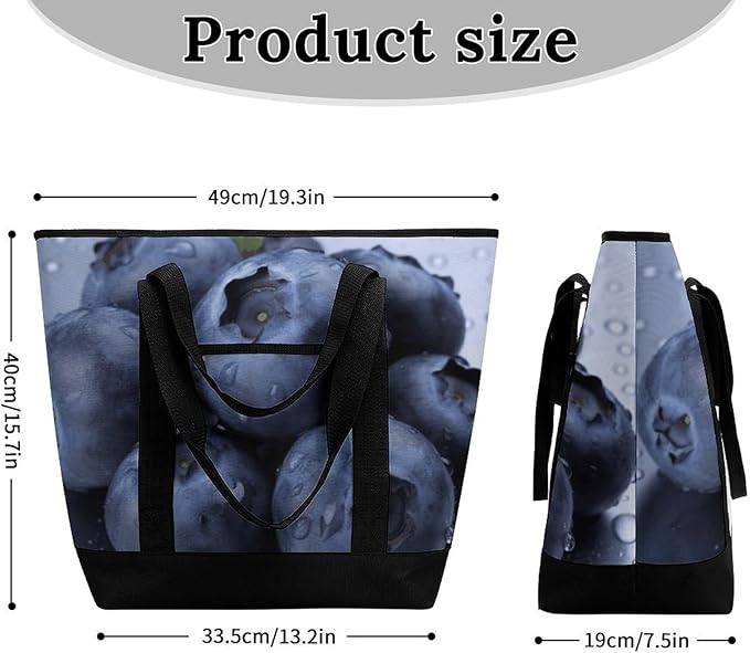 Insulated Shopping BagLarge Reusable Cooler Bags Blueberry Printed Foldable Shopping BagTravel Waterproof Shoulder Bag