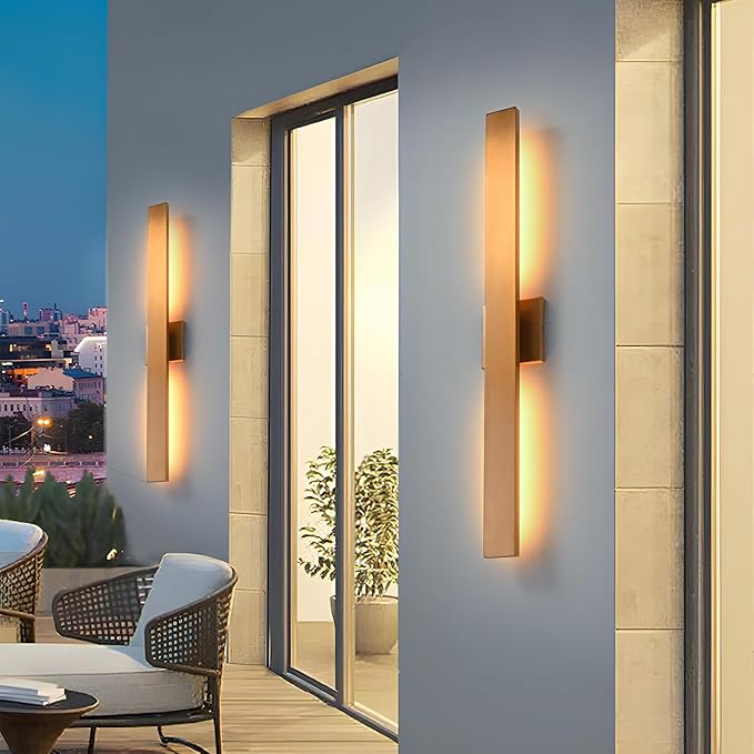 Gold Long LED Porch Lights 34 in Modern Exterior Lighting Fixtures Waterproof Aluminum &amp Glass Outdoor Wall Lights 3000K Warm Light Outside Lights for House Garage Front Door Patio2 Pack