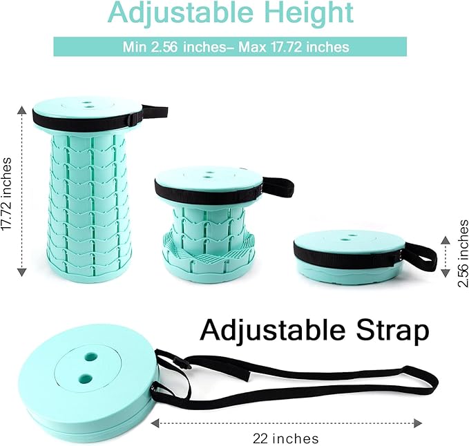 LB Portable Collapsible Retractable Folding Stool Lightweight Telescoping Foldable Camping Stool for Adults for Outdoor Fishing Hiking Gardening Travel BBQ Hunting Indoor Activities (Lake Green)