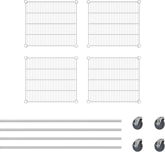 Commercial NSF Listed Chrome Mobile Wire Shelving Kit 21 x 24 x 60 with 4 Shelves Perfect for Warehouse Walk-in Refrigerator Freezer Grocery Store Restaurant Dishroom