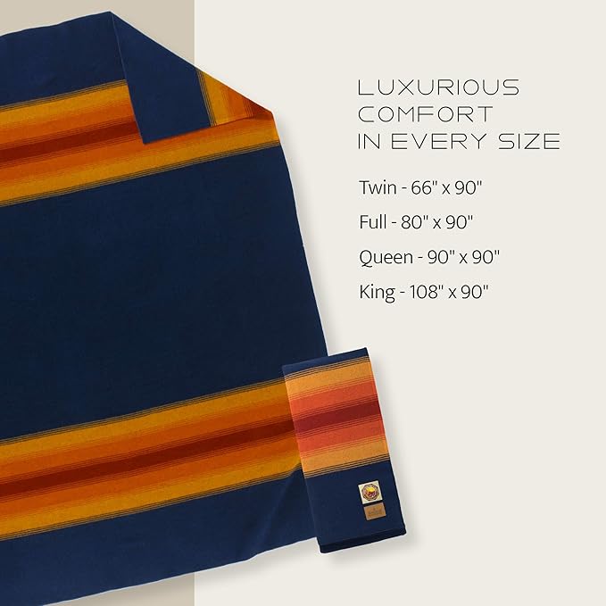 Pendleton National Park Blanket Twin 60 x 90 - 100% Wool Soft and Durable Throw for Home &amp Outdoor Adventures Iconic Park Stripes Collectible Keepsake - Crater Lake Navy