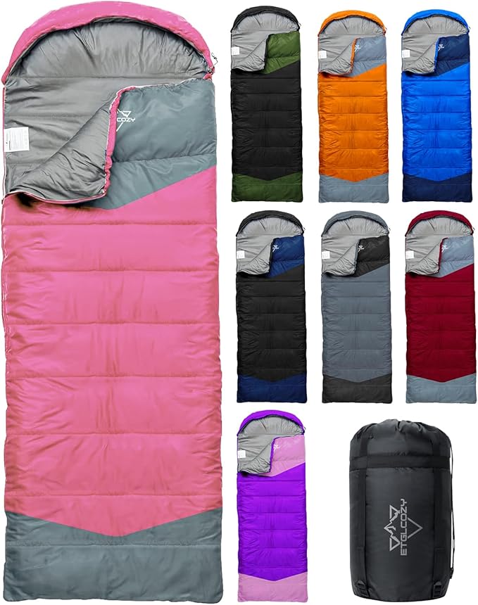 Lightweight 3-Season Sleeping Bag for Adults/Kids Camping Compact w/Compression Sack Waterproof Ripstop Portable for Backpacking Hiking Travel