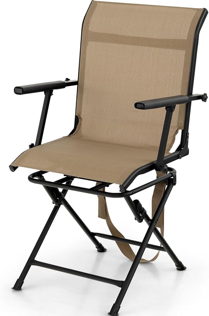 Tangkula 360-Degree Hunting Swivel Chair Ground Blind Chairs w/Armrest &amp Mesh Back Foldable Hunting Chairs w/Non-Slip Foot Pads &amp Steel Frame Portable Hunting Seats for Camping Hunting Fi