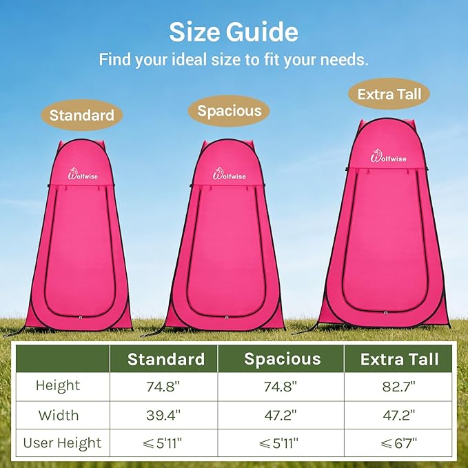 Wolfwise Pop Up Shower Tent Portable Instant Changing Tent with Ventilation Window &amp Carry Bag Privacy Bathroom Toilet for Beach Camping &amp Outdoor Width 47  Height 75  Rose Red