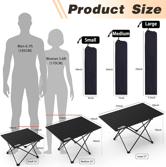 Folding Camping Table Aluminum Folding Beach Table w/Carry Bag Portable Picnic Table for Outdoor Camping Picnic Travel Camping Table (Black 22)