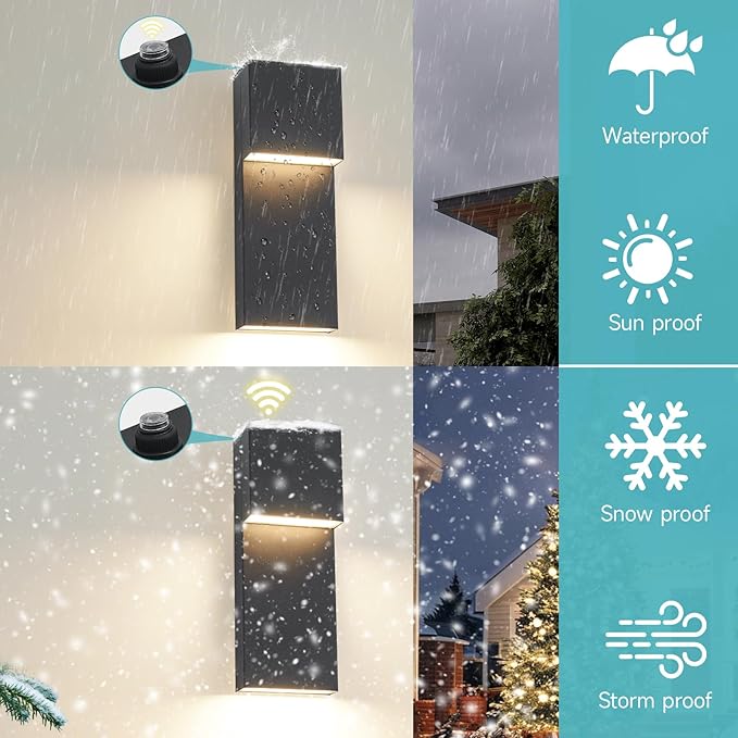 15 Dusk to Dawn Outdoor Lighting Modern LED Outdoor Wall Sconce 20W Sensor Lights for Outside 3000K Outdoor Light Fixtures Wall Mount Anti-Rust Black Finish Outdoor Lights for House