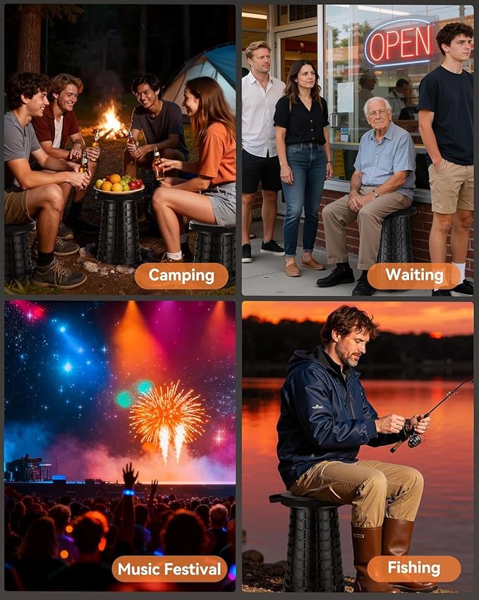 2026 Upgraded Collapsible Stool Extra Large Sturdy Portable Seat Telescoping Folding Chair for Camping Travel - XXL