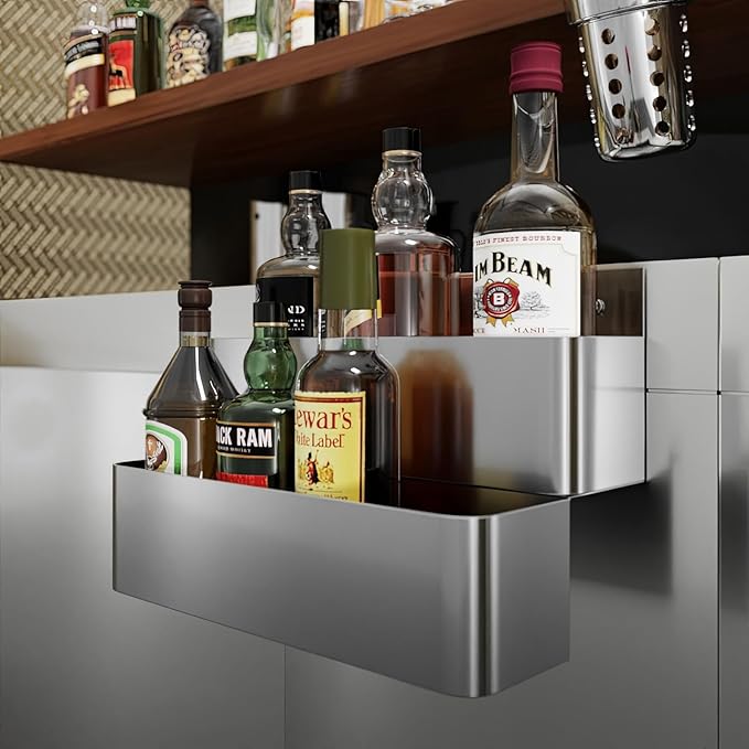 AmGood Stainless Steel Speed Rail Rack for Commercial Bars NSF (15 inch Double Tier Speed Rail Rack)