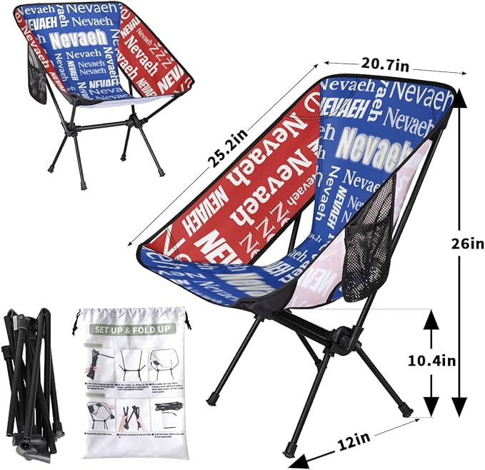 Custom Portable Camping Chair with Side Pockets Personalized Lightweight Foldable Chair with Name for Backpacking Hiking Camp Lawn Fishing