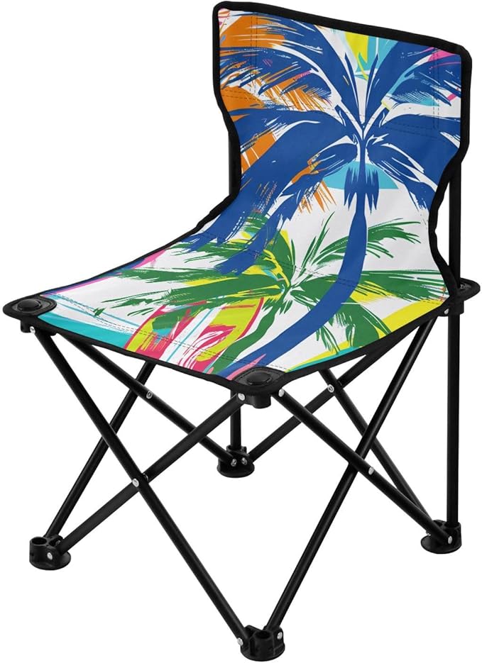 Colorful Palm Trees Portable Camping Chairs Folding Chair - Durable Oxford Fabric Lightweight Iron Frame Easy Fold Design - Ideal for Outdoor Activities Camping Fishing and Travel