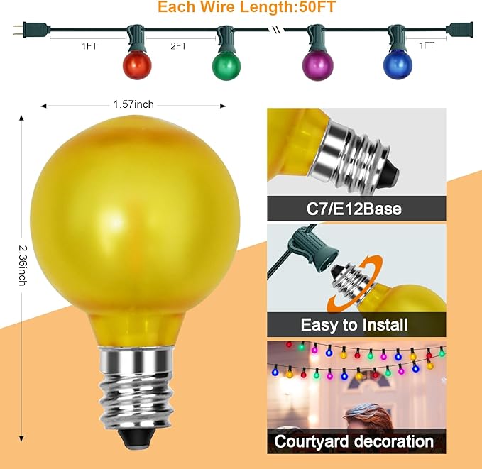 G40 Globe String lightsFrosted Multicolor LED Christmas Lights with 27 Shatterproof LED Bulbs Hanging Christmas Tree Lights for Indoor Outdoor Holiday Party Backyard Christmas Decoration Green Wire