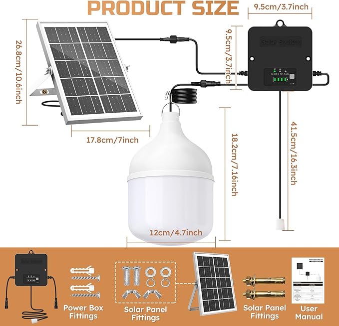 Solar Shed Light Indoor Outdoor 2200LM Pendant Light Daytime Available with Pull String Dusk to Dawn Solar Indoor Lights 3 Lighting Modes IP65 Waterproof for Barn Gazebo Shop Garage