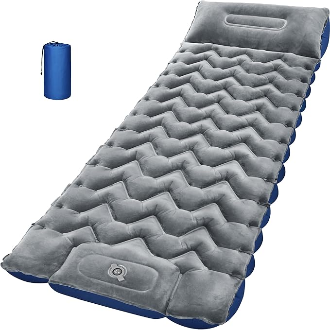 4 Thick Double-Sided Inflatable Sleeping Pad | Warm Crystal Velvet Top for Cold Weather Waterproof Nylon Bottom | All-Season Camping Mattress for Backpacking Hiking Tent &amp Car Travel