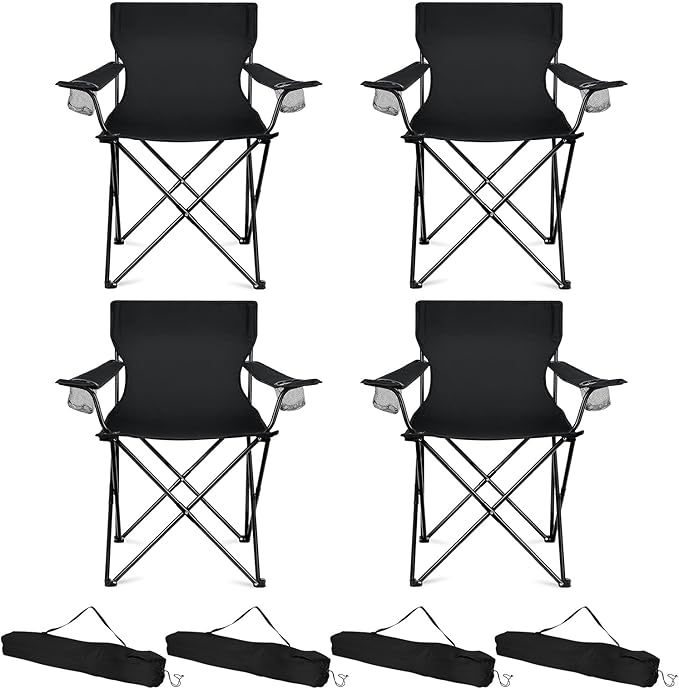 HaSteeL Camping Chairs 4 Pack Oversized Folding Chair with Cup Holders for Adults Portable Chair &amp Carry Bag for Outdoor Backyard Beach Lawn Patio Picnic Fishing Oxford Fabric &amp Heavy