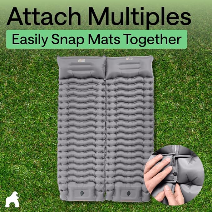 GORILLA GRIP Slip-Resistant Inflatable Sleeping Pad Puncture Resistant Lightweight Camping Mattress Foot Pump Air Mats for Travel Backpacking Inflating Bed Camp Sleep Pads for Tent Gray