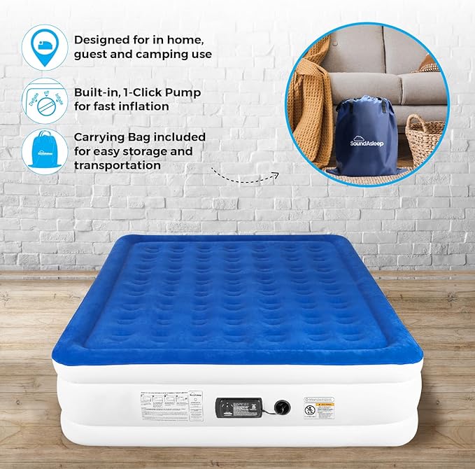 SoundAsleep Dream Series Luxury Air Mattress with ComfortCoil Technology &amp Built-in High Capacity Pump for Home Camping- Double Height Adjustable Inflatable Blow Up Portable - California King X