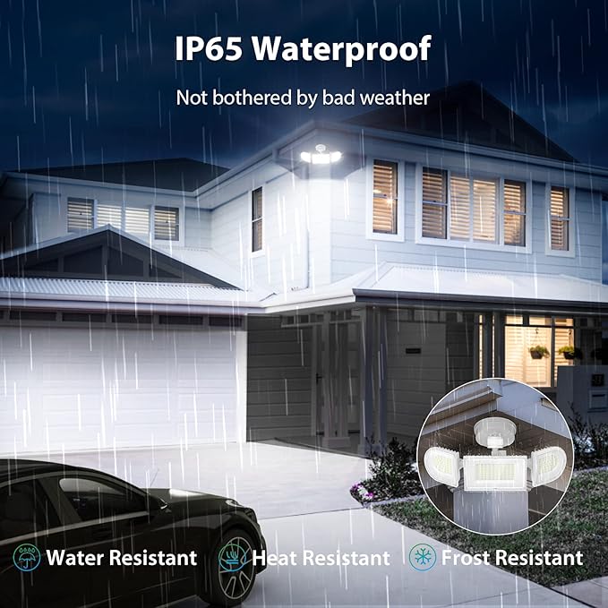 iMaihom 150W Motion Sensor Light Outdoor 15000LM 6500K LED Security Floodlights 3 Adjustable Head Motion Detection Light IP65 Waterproof for Yard Garage White 1pack