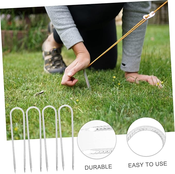 4Pcs U Shaped Steel Ground Nails for Securing Camping Tents and Trampolines Durable Stakes Lightweight and Portable for Safety and Hard Soil Insertion