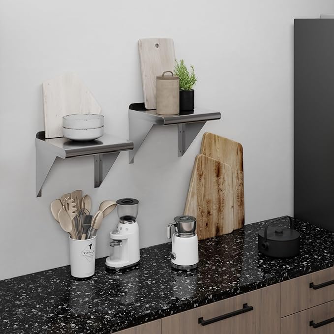 AmGood 12 in. x 12 in. Stainless Steel Wall Shelf | NSF Certified | Appliance &amp Equipment Metal Shelving | Kitchen Restaurant Garage Laundry Utility Room