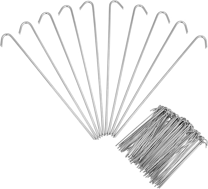 QWORK Metal Tent Stakes 120 Pack 9-Inch Heavy Duty Camping Tarp Stakes Galvanized Steel Garden Edging Fence Hooks Canopy Anchors