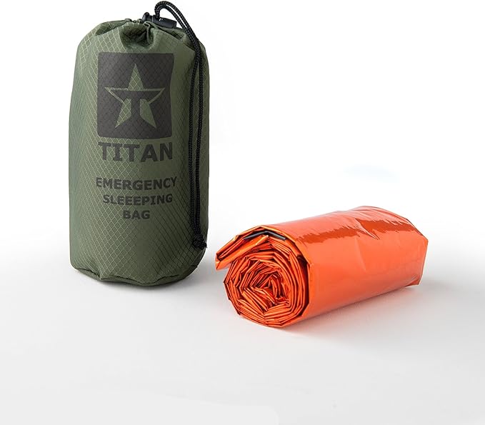 TITANSurvival Emergency Sleeping Bags for Survival 36” x 78” - 90% Heat Retention 41% Thicker &amp Waterproof - Durable Survival Sleeping Bag for Cold Weather Camping - Thermal Sleeping Bag Outdoor