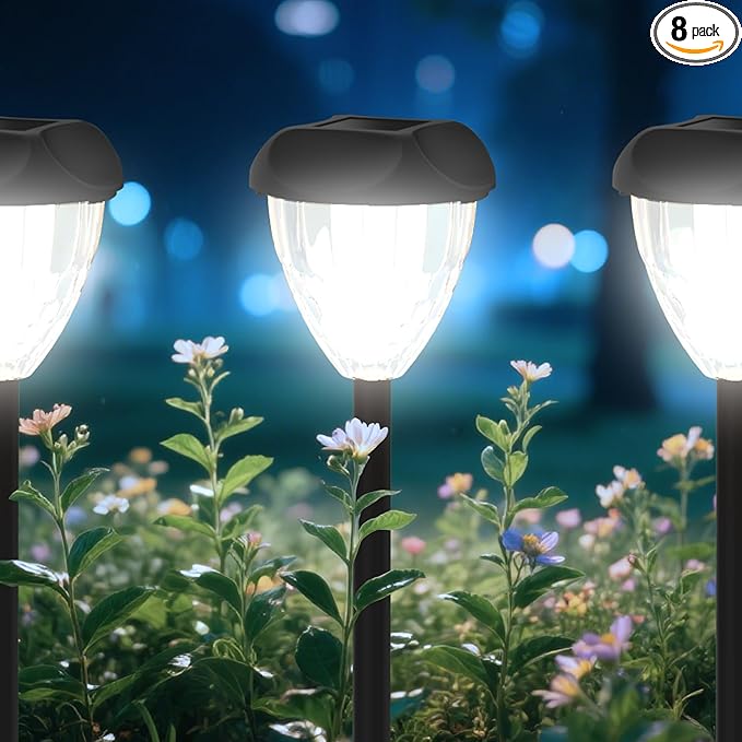 Ensenior 8-Pack Solar Lights Outdoor Auto ON/Off 6500K LED Solar Garden Lights for Pathway Yard Patio Walkway Planter Waterproof Energy-Efficient Landscape Lighting