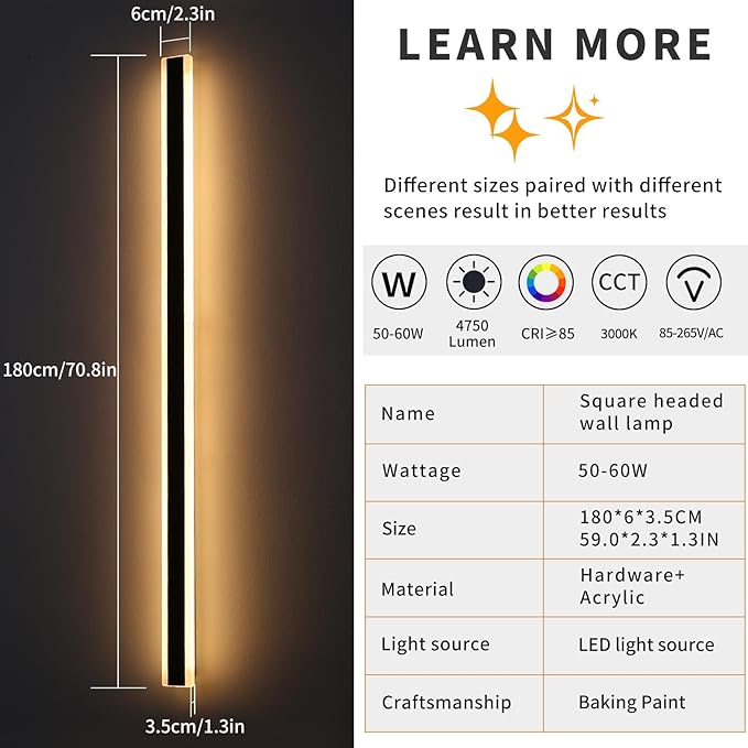 Mikeru 2Pack 71inch Long LED Wall Light Fixtures 3000K Modern Outdoor Lights Exterior for House Ip65 Waterproof Rust Outdoor Light Fixtures Hardwire Wall Mount Exterior Lighting for ShopGarage