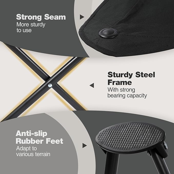 REDCAMP 2 Pack Extra Wide Camping stools Oversized Surface Tripod Stools for Adulit for Fishing Hunting Backpacking CampingBlack