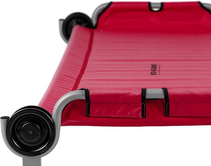 Disc-O-Bed Youth Single Cot Kid-O-Bed with Storage Organizer for Easy Gear Access &amp Carry Bag Transport Indoor or Outdoor Use Red