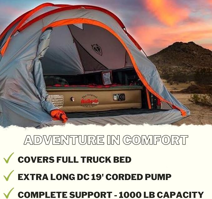 Pittman Outdoors AirBedz Truck Bed Air Mattress – Pro3 Series Truck Bed Mattress for Full Size Long Bed 8 Foot+ 25% More Coverage Built-in Pump Heavy Duty PVC Carry Bag Included - PPI-301