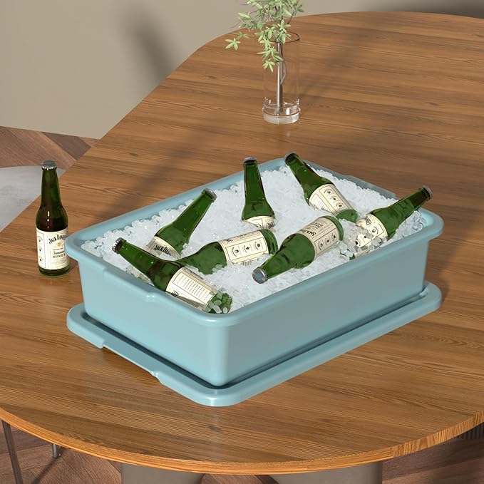 13 L Commercial Bus Tub with Lid 3-Pack Plastic Restaurant Dish Tubs Mint Green