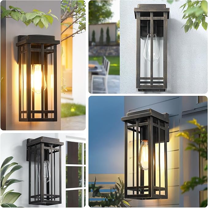 13.8'' Outdoor Wall Light Fixtures 2 Packs Porch Lights Outdoor Lighting for House Exterior Lighting Fixtures Wall Lantern Waterproof Modern Outside Sconce for Garage Oil-Rubbed Bronze (No sensor)